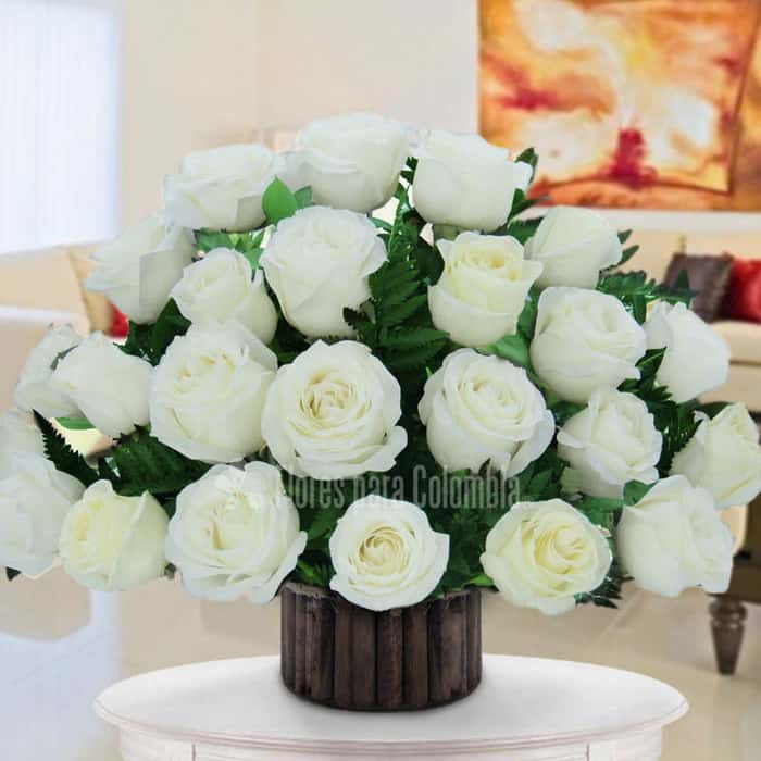 Arreglo Floral una cara rosas blancas x 36