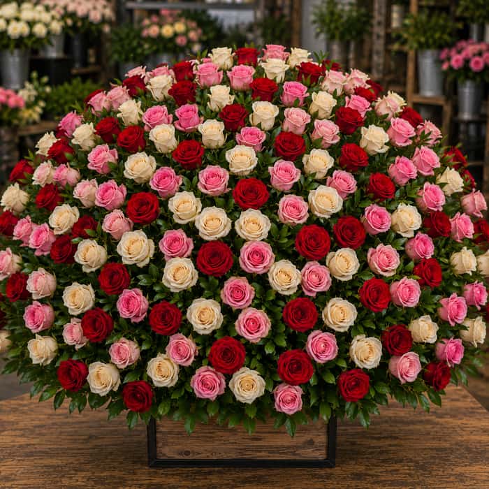 Arreglo Floral una cara rosas combinadas x 100