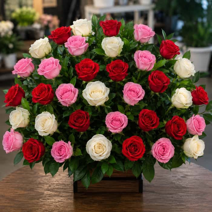 Arreglo Floral una cara rosas combinadas x 36