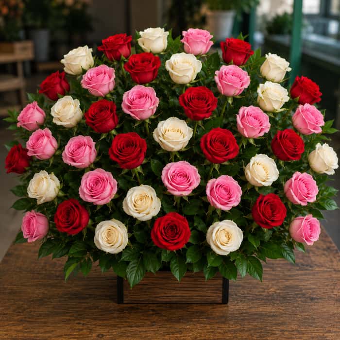 Arreglo Floral una cara rosas combinadas x 48