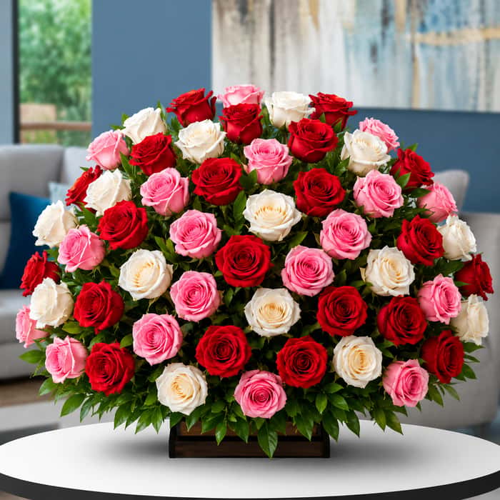 Arreglo Floral una cara rosas combinadas x 60