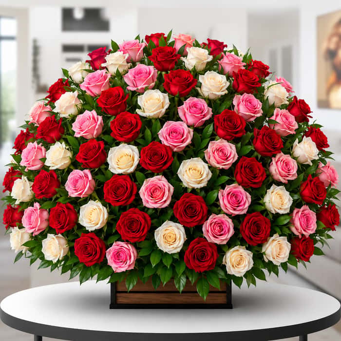 Arreglo Floral una cara rosas combinadas x 72