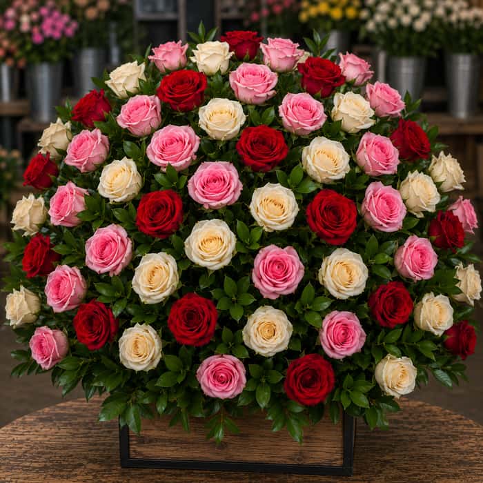 Arreglo Floral una cara rosas combinadas x 72
