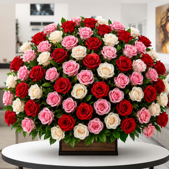Arreglo Floral una cara rosas combinadas x 84