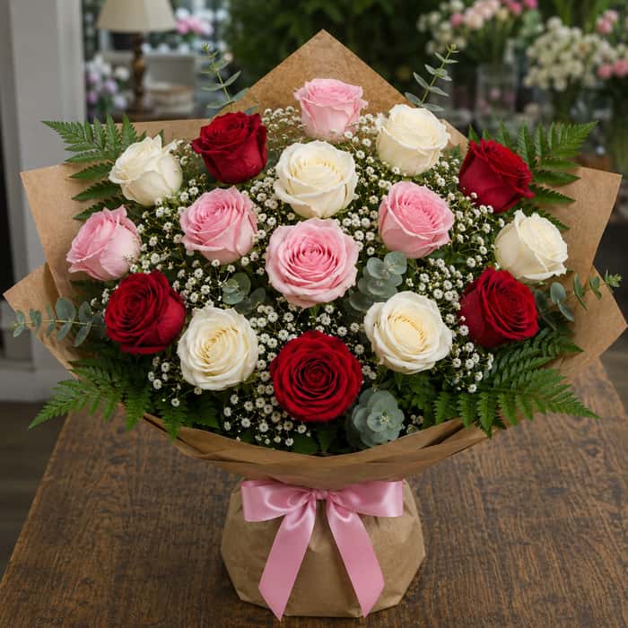 Ramillete coreano rosas combinadas x 18