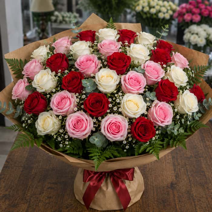 Ramillete coreano rosas combinadas x 36