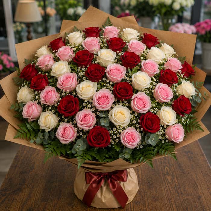 Ramillete coreano rosas combinadas x 50