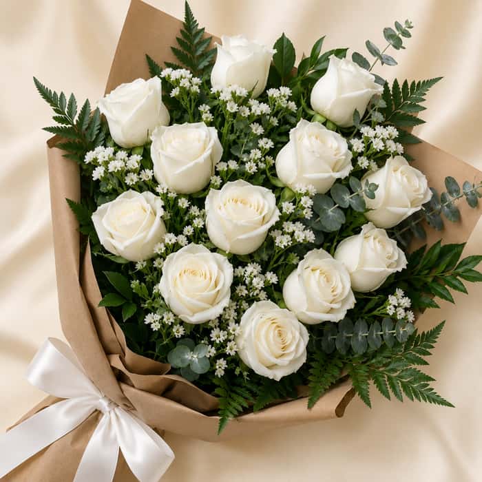 Ramillete de rosas blancas x 12