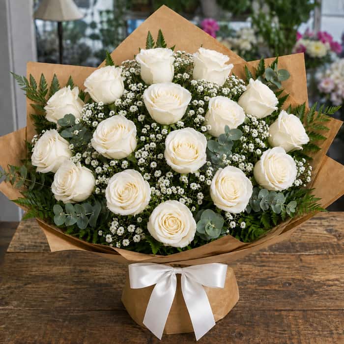 Ramillete de rosas blancas x 18