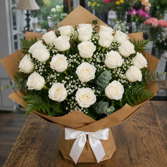 Ramillete de rosas blancas x 24