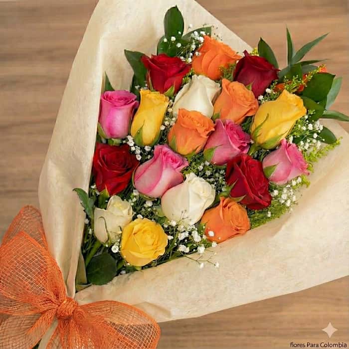 ramillete rosas varios colores x 18