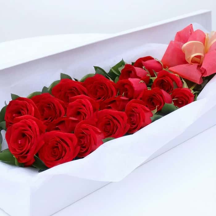 caja rosas rojas x 18