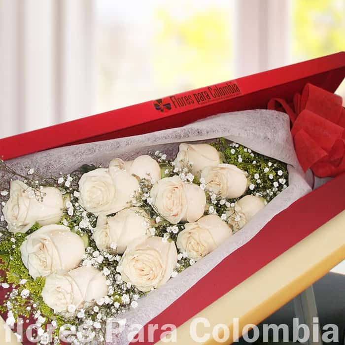 caja rosas blancas x 18