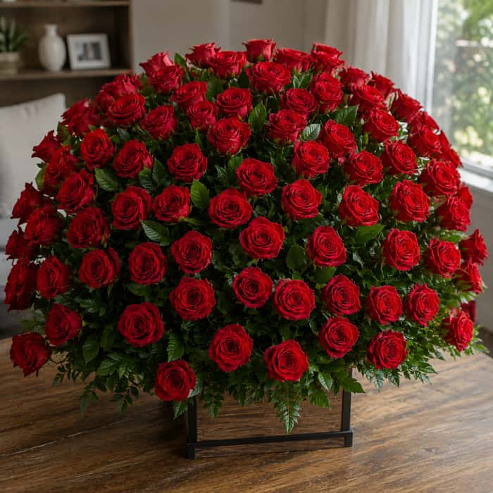 Arreglo Floral una cara rosas rojas x 100