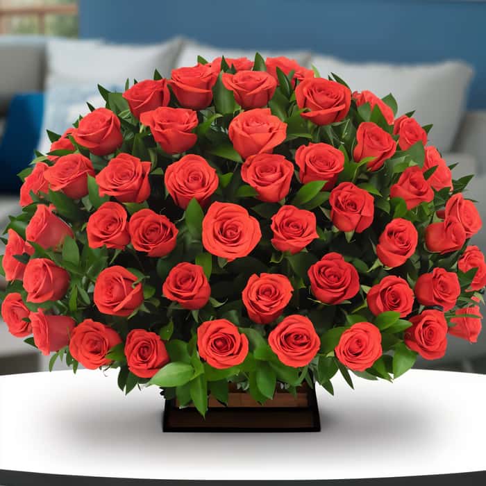 Arreglo Floral una cara rosas rojas x 48