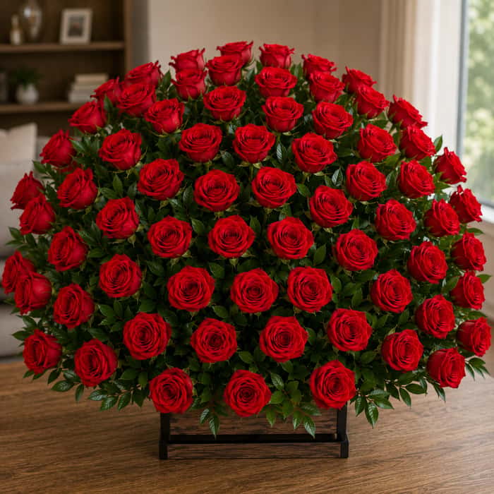 Arreglo Floral una cara rosas rojas x 72