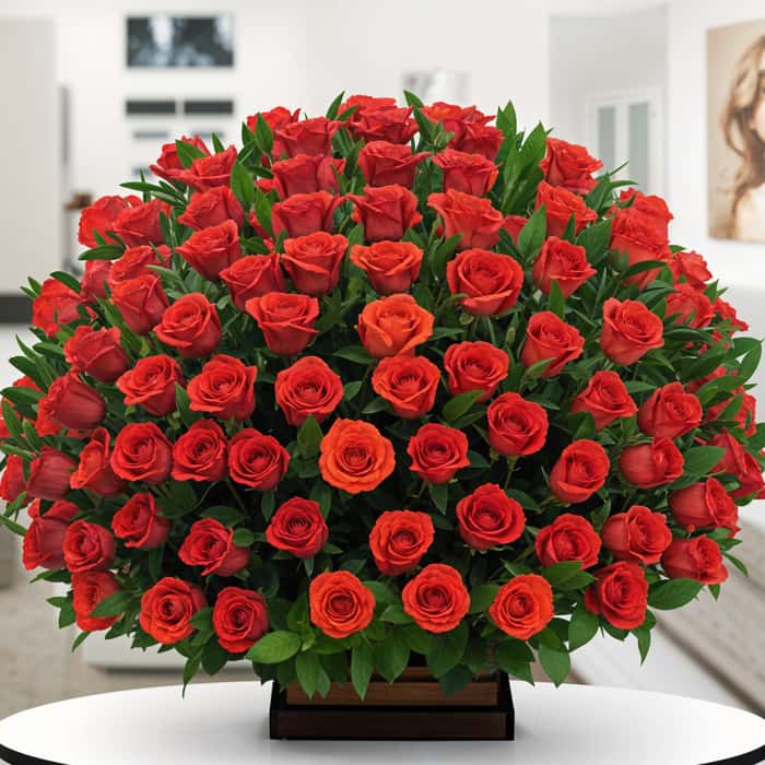 Arreglo Floral una cara rosas rojas x 86